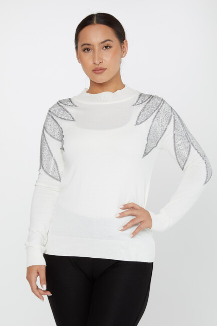 Women's Knitwear Stoned Long Sleeve Sweater Ecru - 30114| KAZEE - Thumbnail