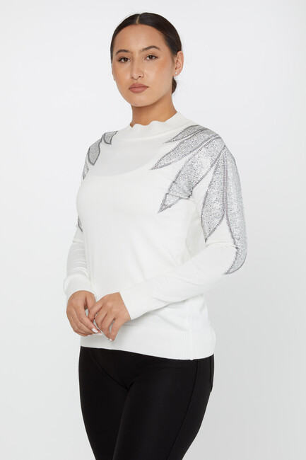 Women's Knitwear Stoned Long Sleeve Sweater Ecru - 30114| KAZEE - Thumbnail