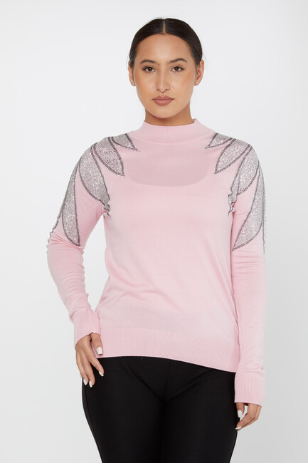 Women's Knitwear Stoned Long Sleeve Sweater Powder - 30114 | KAZEE - Thumbnail