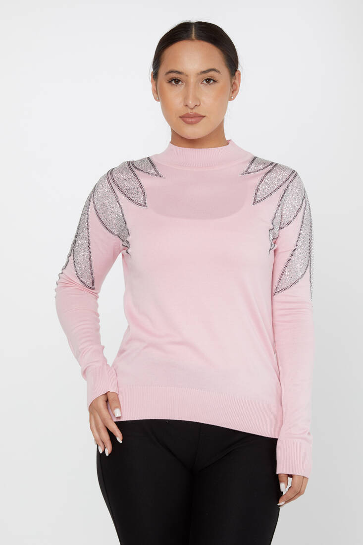 Women's Knitwear Stoned Long Sleeve Sweater Powder - 30114 | KAZEE