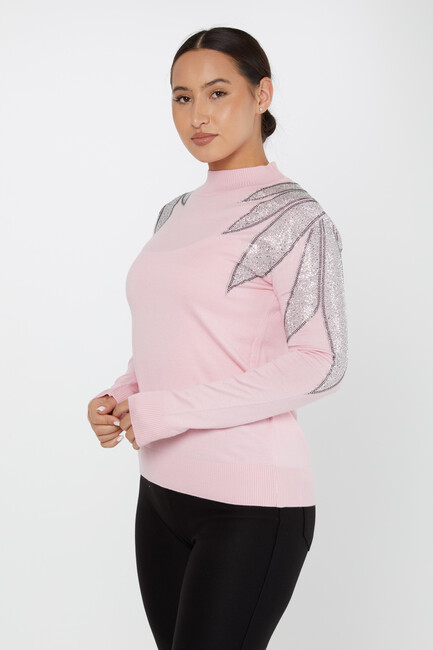 Women's Knitwear Stoned Long Sleeve Sweater Powder - 30114 | KAZEE - Thumbnail