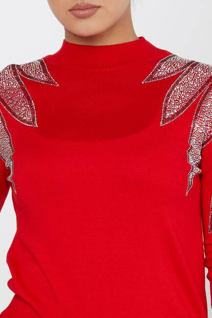 Women's Knitwear Stoned Long Sleeve Sweater Red - 30114 | KAZEE - Thumbnail