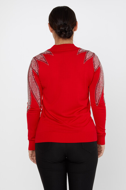 Women's Knitwear Stoned Long Sleeve Sweater Red - 30114 | KAZEE - Thumbnail