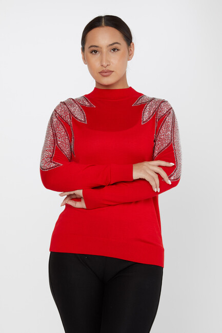 Women's Knitwear Stoned Long Sleeve Sweater Red - 30114 | KAZEE - Thumbnail