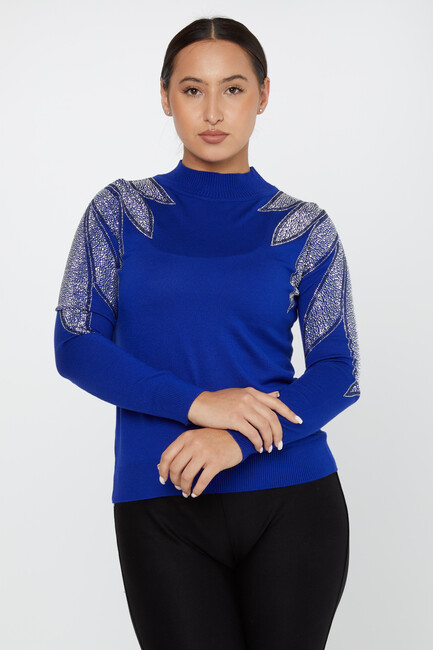 Women's Knitwear Stoned Long Sleeve Sweater Saxe - 30114 | KAZEE - Thumbnail