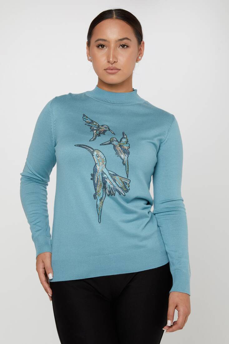 Women's Sweater Stoned Bird Pattern Mint - 31038 | KAZEE