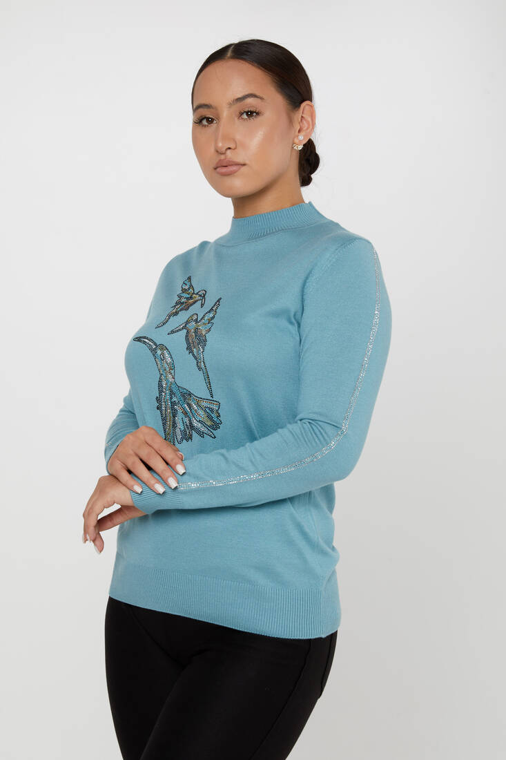 Women's Sweater Stoned Bird Pattern Mint - 31038 | KAZEE