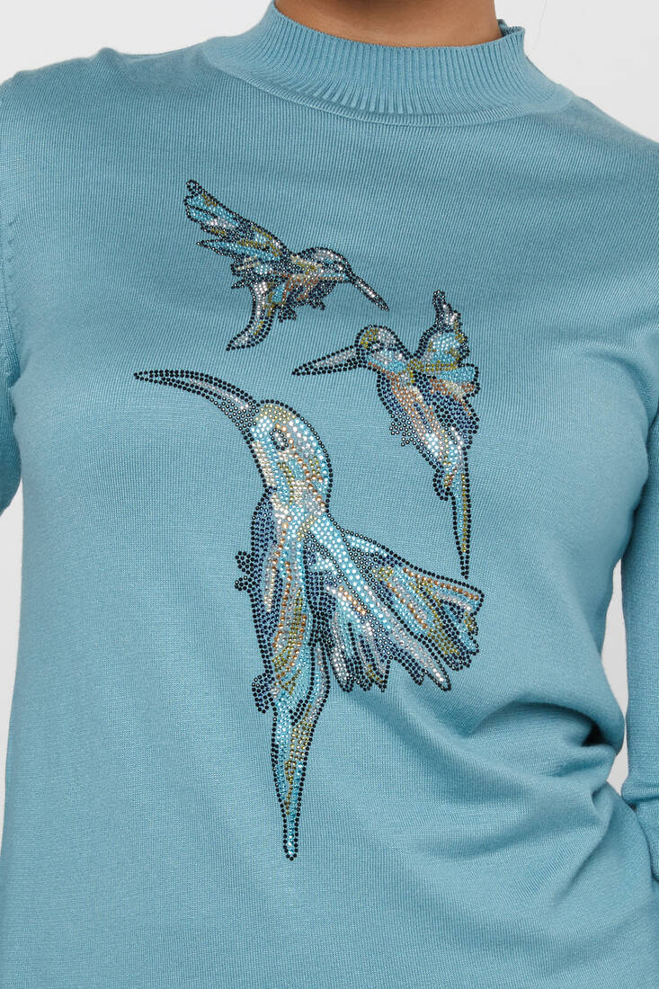 Women's Sweater Stoned Bird Pattern Mint - 31038 | KAZEE