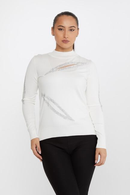 Women's Knitwear Stone Tulle Detailed Ecru - 30090 | KAZEE - Thumbnail