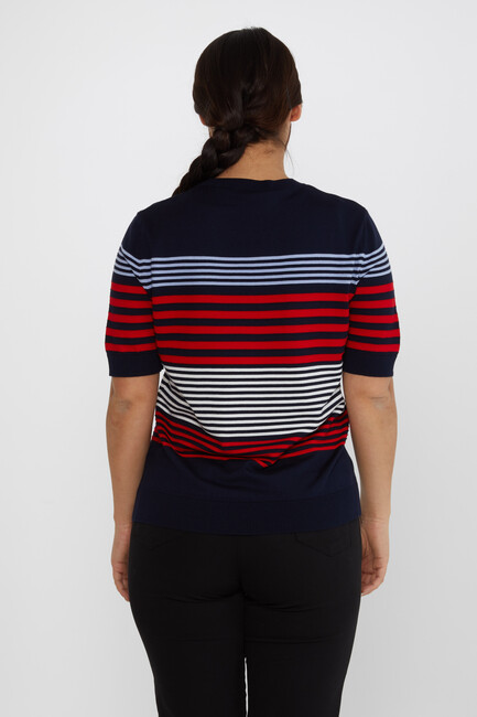 Women's Knitwear Short Sleeve Striped Detail Navy Blue - 31689 | KAZEE - Thumbnail