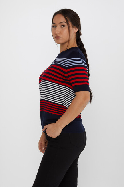 Women's Knitwear Short Sleeve Striped Detail Navy Blue - 31689 | KAZEE - Thumbnail