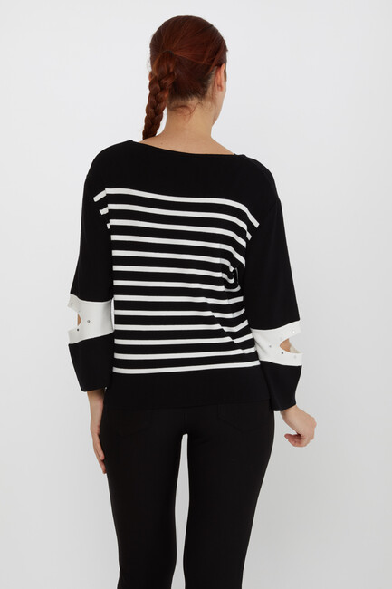 Women's Knitwear Striped Sleeve Detail Black - 31274 | KAZEE - Thumbnail