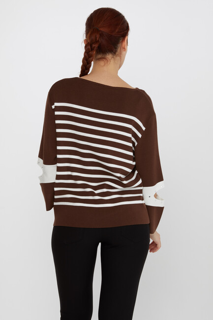 Women's Knitwear Striped Sleeve Detailed Brown - 31274 | KAZEE - Thumbnail