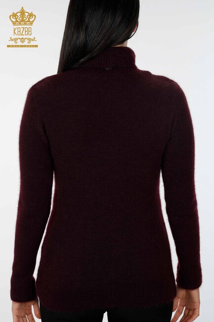 Women's Knitwear Sweater Cat Detailed Stone Embroidered Basic Plum - 18759 | KAZEE - Thumbnail