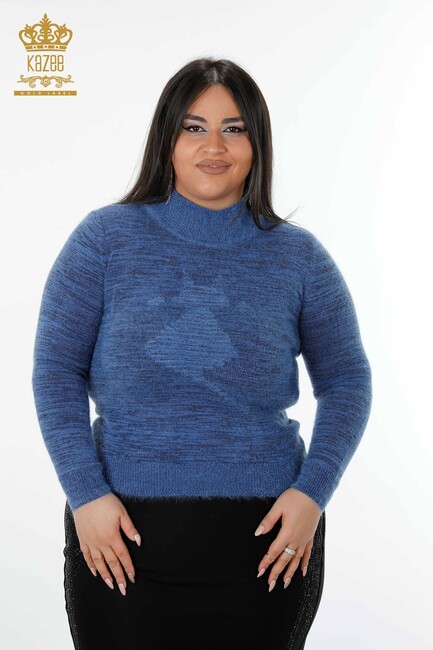 Women's Knitwear Sweater Cat Patterned Blue - 19071 | KAZEE - Thumbnail