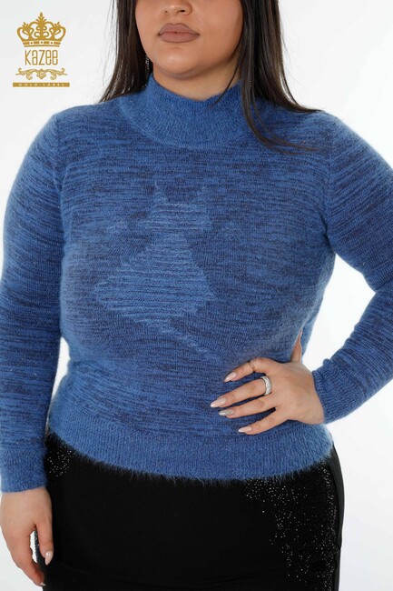 Women's Knitwear Sweater Cat Patterned Blue - 19071 | KAZEE - Thumbnail