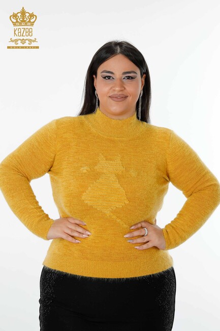 Women's Knitwear Sweater Cat Patterned Saffron - 19071 | KAZEE - Thumbnail