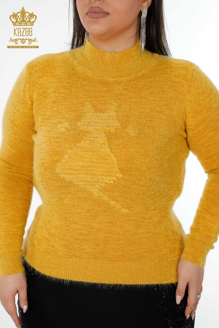 Women's Knitwear Sweater Cat Patterned Saffron - 19071 | KAZEE - Thumbnail