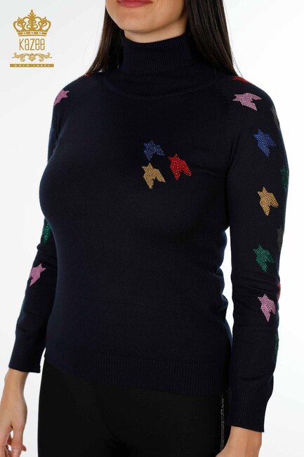 Women's Knitwear Sweater with Colored Stones - 14731 | KAZEE - Thumbnail