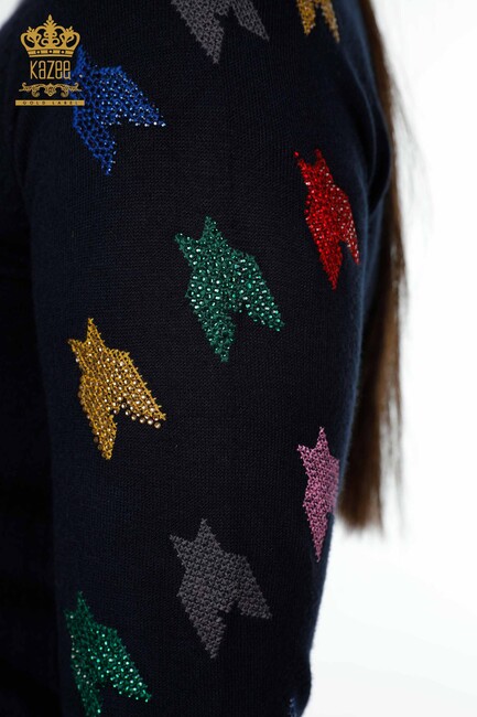 Women's Knitwear Sweater with Colored Stones - 14731 | KAZEE - Thumbnail