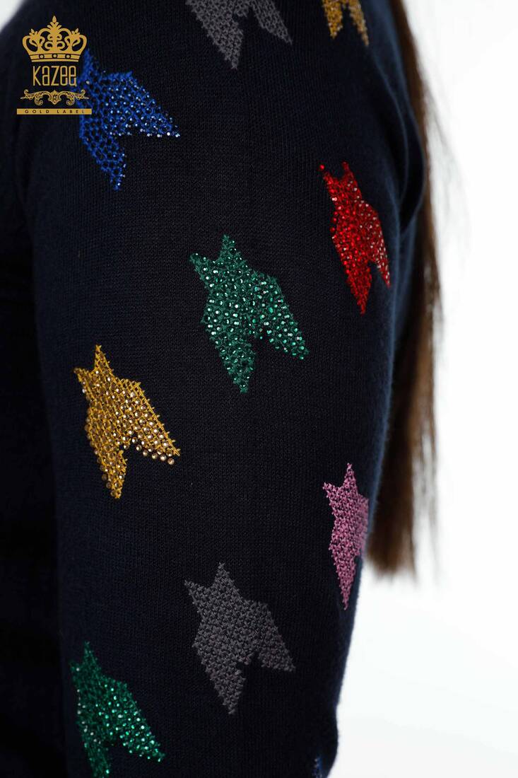 Women's Knitwear Sweater with Colored Stones - 14731 | KAZEE