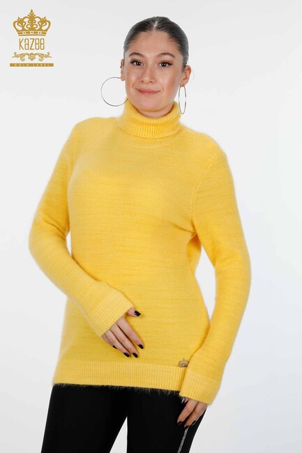 Women's Knitwear Sweater Turtleneck Long Sleeve Logo Basic Yellow - 18843 | KAZEE - Thumbnail