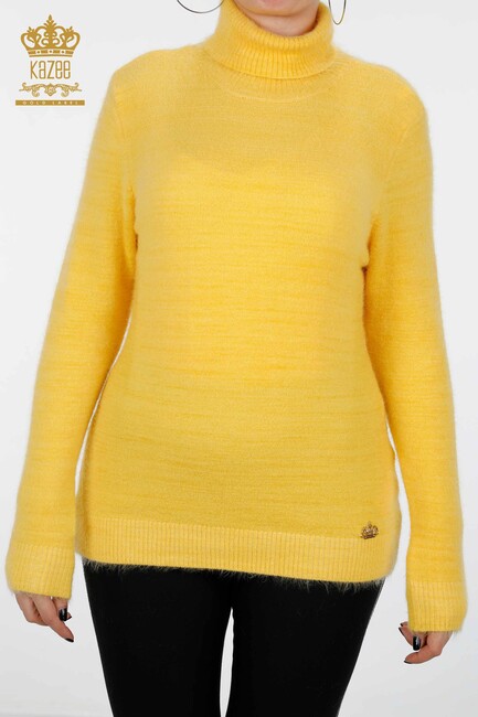 Women's Knitwear Sweater Turtleneck Long Sleeve Logo Basic Yellow - 18843 | KAZEE - Thumbnail