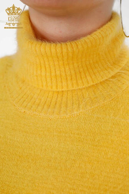 Women's Knitwear Sweater Turtleneck Long Sleeve Logo Basic Yellow - 18843 | KAZEE - Thumbnail