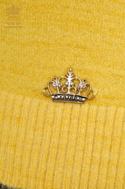 Women's Knitwear Sweater Turtleneck Long Sleeve Logo Basic Yellow - 18843 | KAZEE - Thumbnail