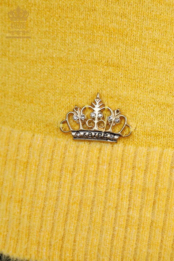 Women's Knitwear Sweater Turtleneck Long Sleeve Logo Basic Yellow - 18843 | KAZEE