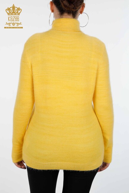 Women's Knitwear Sweater Turtleneck Long Sleeve Logo Basic Yellow - 18843 | KAZEE - Thumbnail