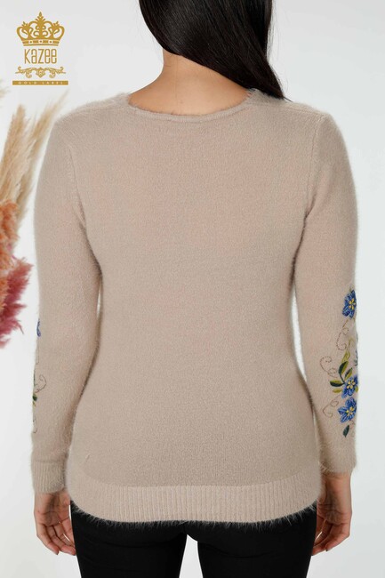 Women's Knitwear Sweater Beige With Flower Embroidery - 18917 | KAZEE - Thumbnail