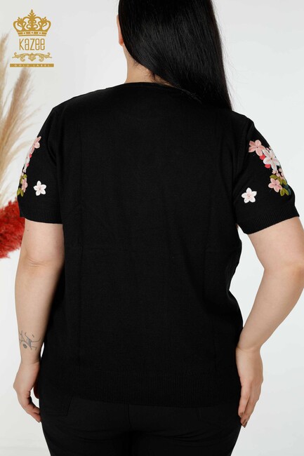 Women's Knitwear Sweater With Flower Embroidery Black - 16761 | KAZEE - Thumbnail