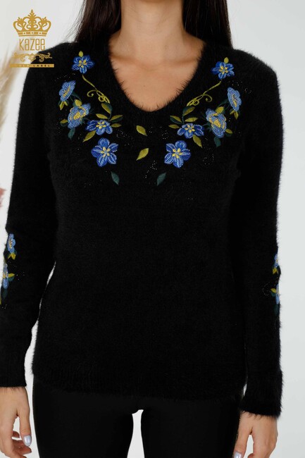 Women's Knitwear Sweater With Flower Embroidery Black - 18917 | KAZEE - Thumbnail