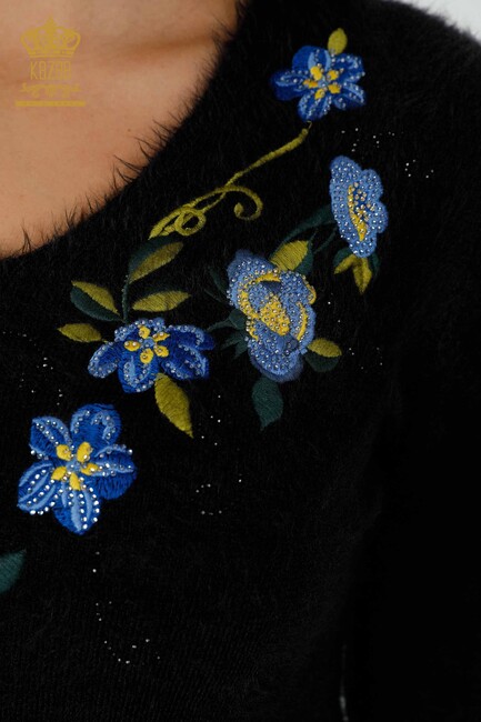 Women's Knitwear Sweater With Flower Embroidery Black - 18917 | KAZEE - Thumbnail