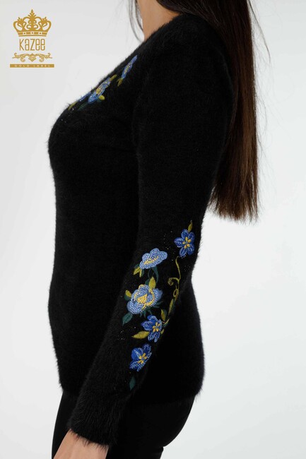 Women's Knitwear Sweater With Flower Embroidery Black - 18917 | KAZEE - Thumbnail