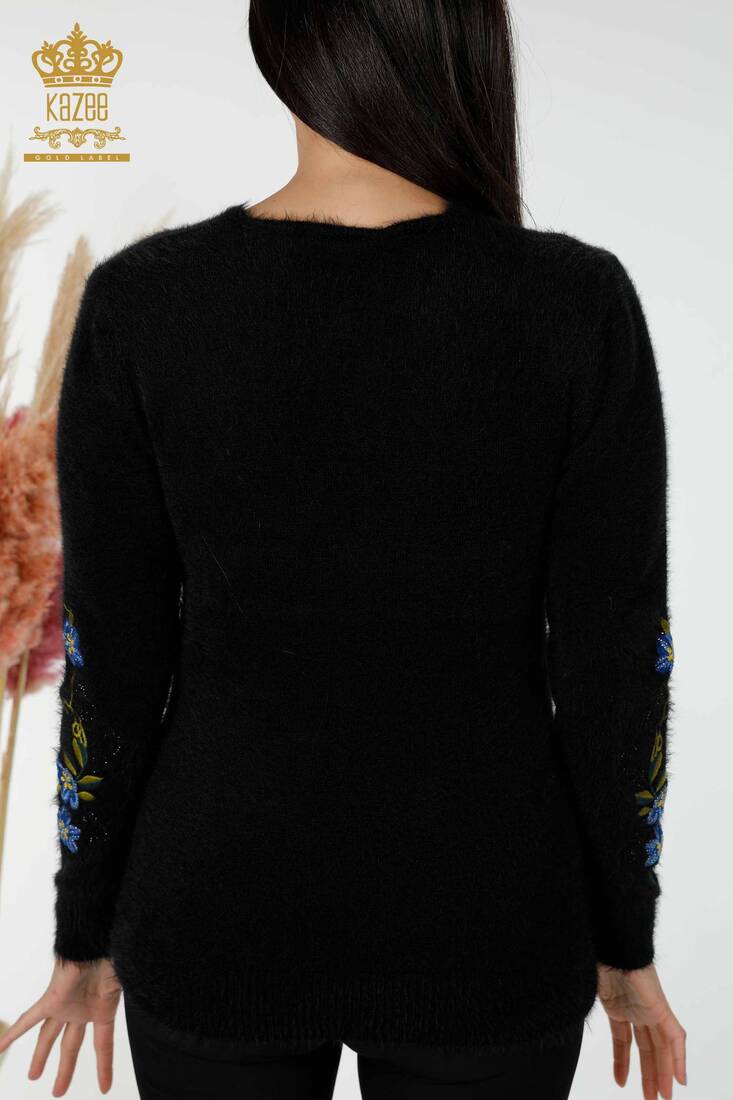 Women's Knitwear Sweater With Flower Embroidery Black - 18917 | KAZEE