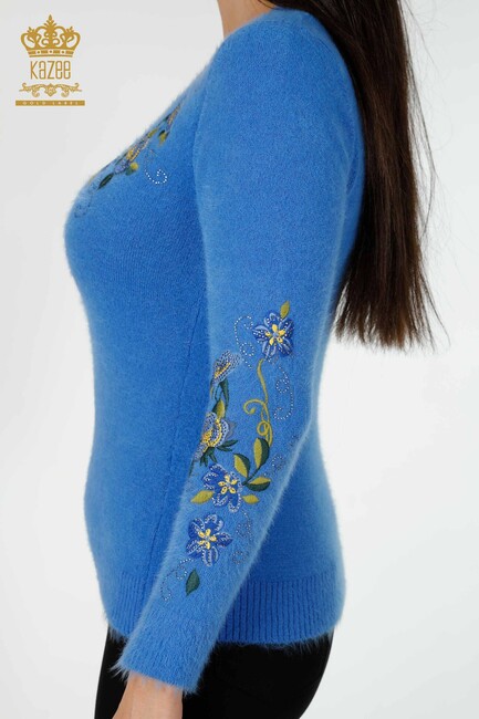 Women's Knitwear Sweater Blue With Floral Embroidery - 18917 | KAZEE - Thumbnail