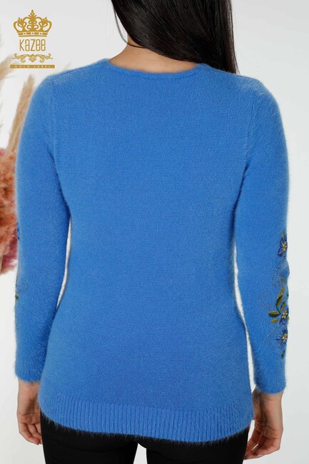 Women's Knitwear Sweater Blue With Floral Embroidery - 18917 | KAZEE - Thumbnail