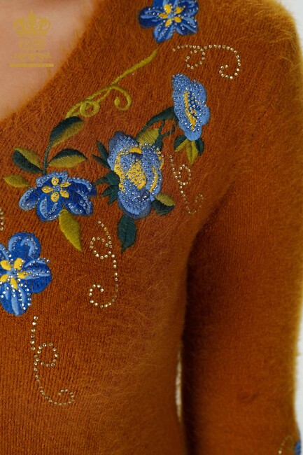 Women's Knitwear Sweater Floral Embroidered Mustard - 18917 | KAZEE - Thumbnail