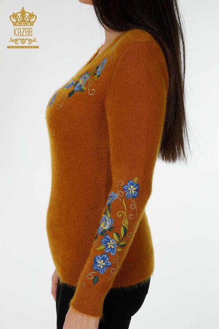 Women's Knitwear Sweater Floral Embroidered Mustard - 18917 | KAZEE - Thumbnail