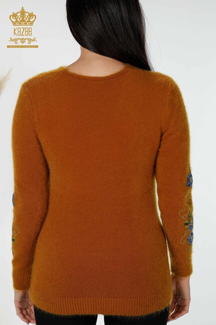 Women's Knitwear Sweater Floral Embroidered Mustard - 18917 | KAZEE - Thumbnail