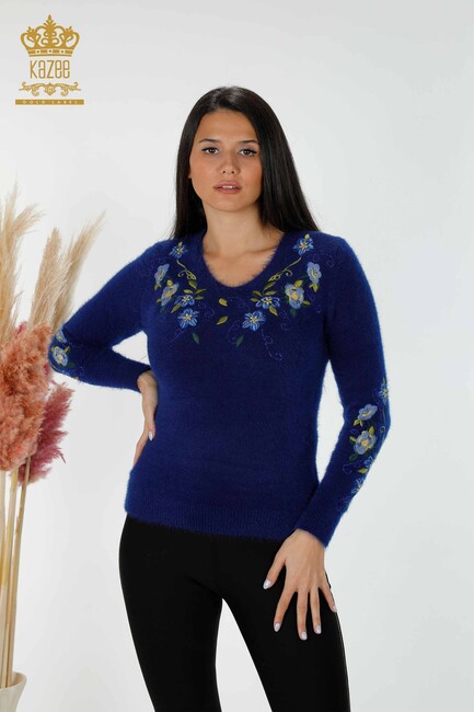 Women's Knitwear Sweater Flower Embroidered Saks - 18917 | KAZEE - Thumbnail