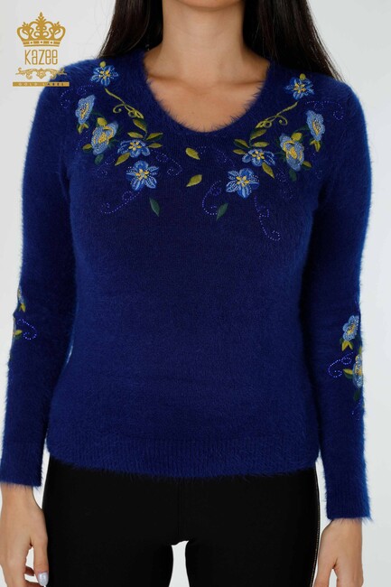 Women's Knitwear Sweater Flower Embroidered Saks - 18917 | KAZEE - Thumbnail