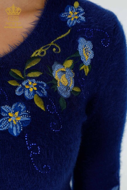 Women's Knitwear Sweater Flower Embroidered Saks - 18917 | KAZEE - Thumbnail