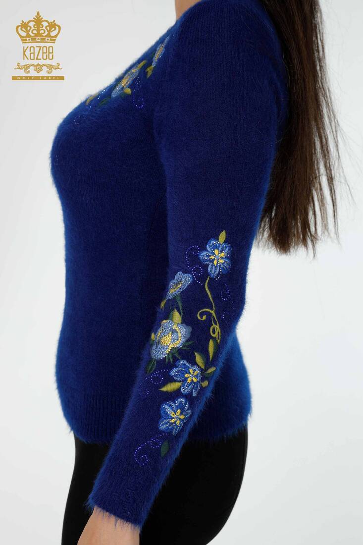 Women's Knitwear Sweater Flower Embroidered Saks - 18917 | KAZEE