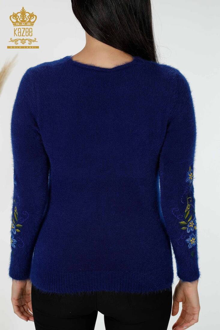 Women's Knitwear Sweater Flower Embroidered Saks - 18917 | KAZEE