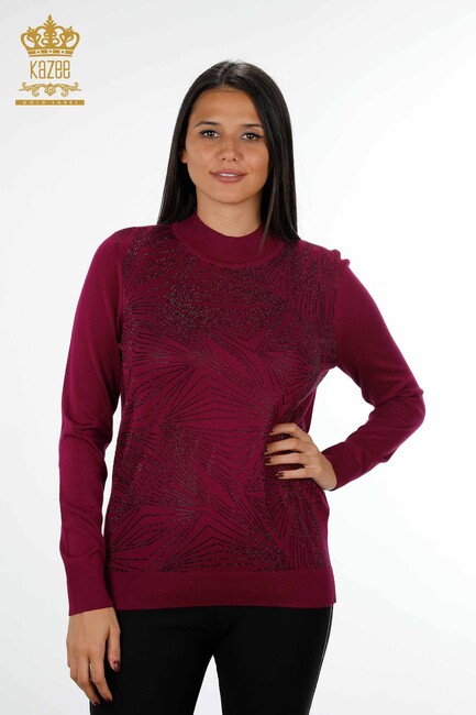 Women's Knitwear Sweater Standing Neck Purple - 16980 | KAZEE - Thumbnail