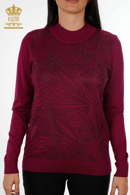 Women's Knitwear Sweater Standing Neck Purple - 16980 | KAZEE - Thumbnail