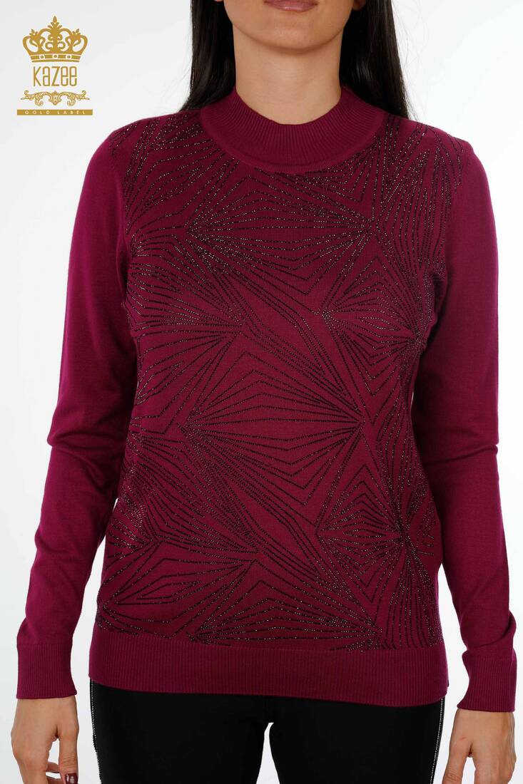 Women's Knitwear Sweater Standing Neck Purple - 16980 | KAZEE